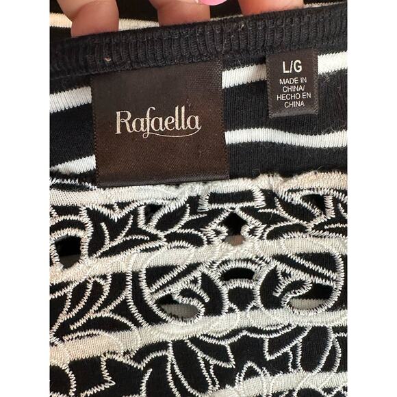 Rafaella black striped embroidered short sleeves top size large - Picture 3 of 9